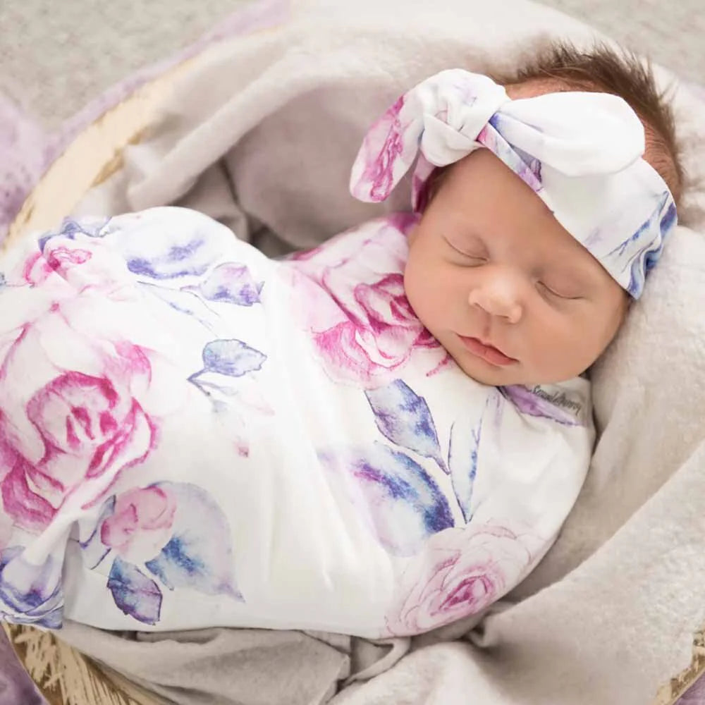 Snuggle Hunny Stretch Cotton Snuggle Swaddle & Beanie or Top Knot Set