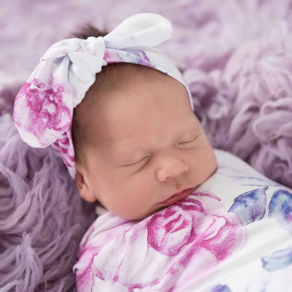 Snuggle Hunny Stretch Cotton Snuggle Swaddle & Beanie or Top Knot Set