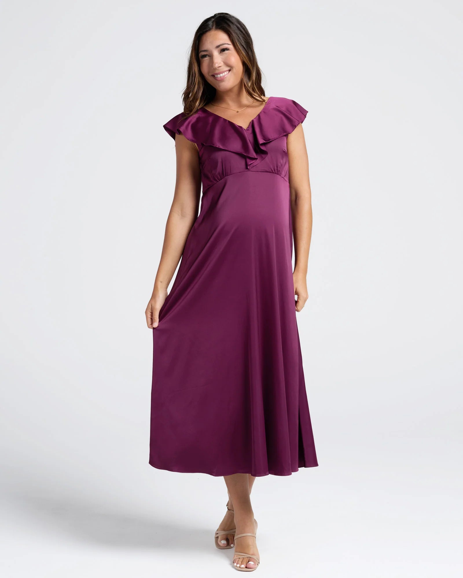 Mika Maternity Evening Ruffle Dress in Wine