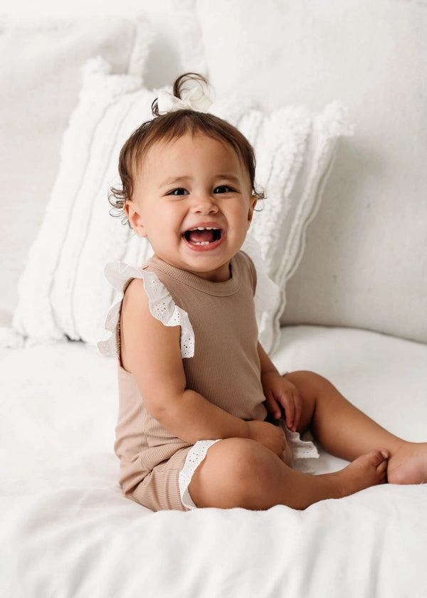 Mini Ribbed Lace Frill Romper