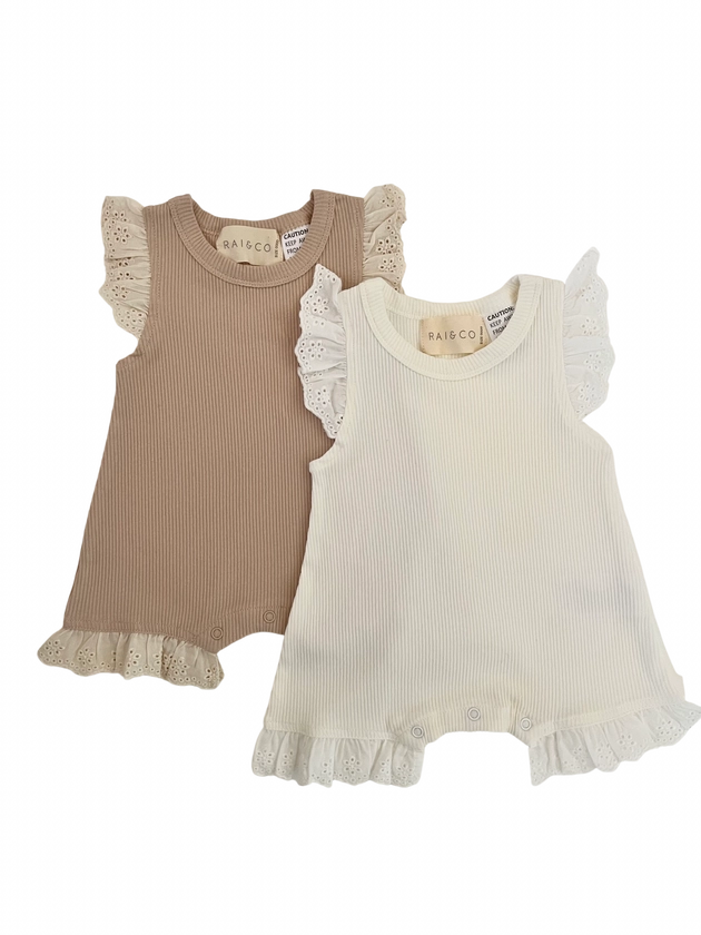 Mini Ribbed Lace Frill Romper