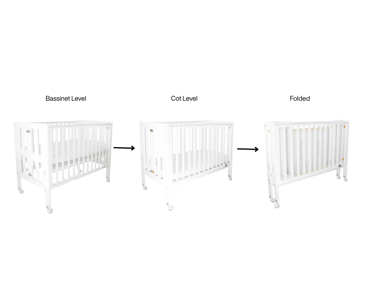 Babyhood Fold N Go Timber Cot - White or Baltic - available to order