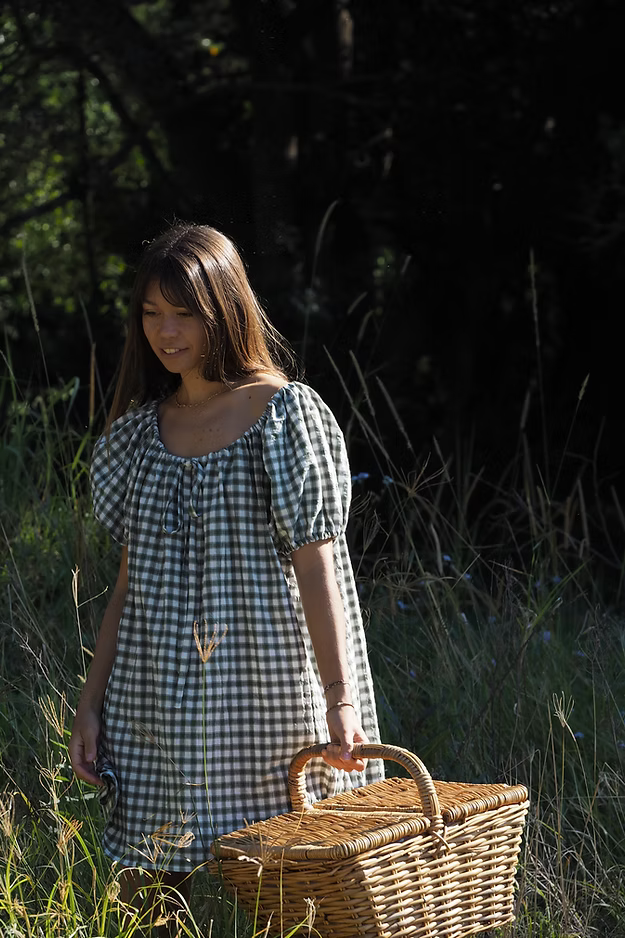 Mumma Garden Mini Dress - Forest Green Gingham