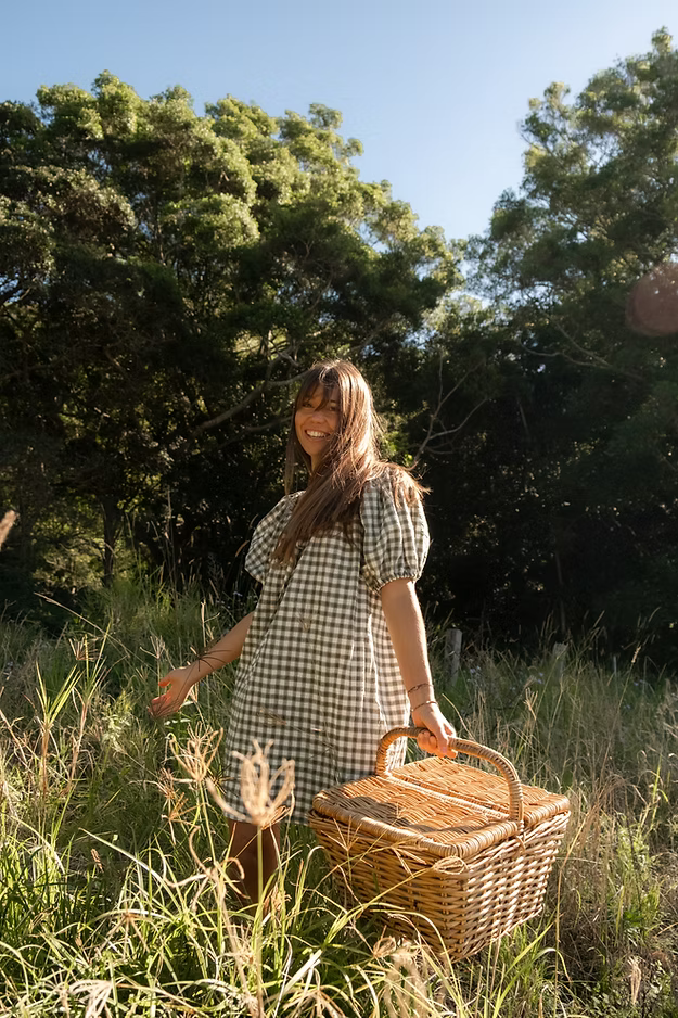 Mumma Garden Mini Dress - Forest Green Gingham