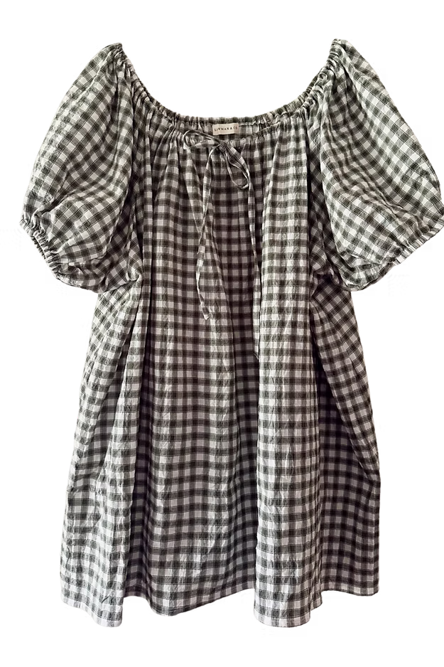 Mumma Garden Mini Dress - Forest Green Gingham