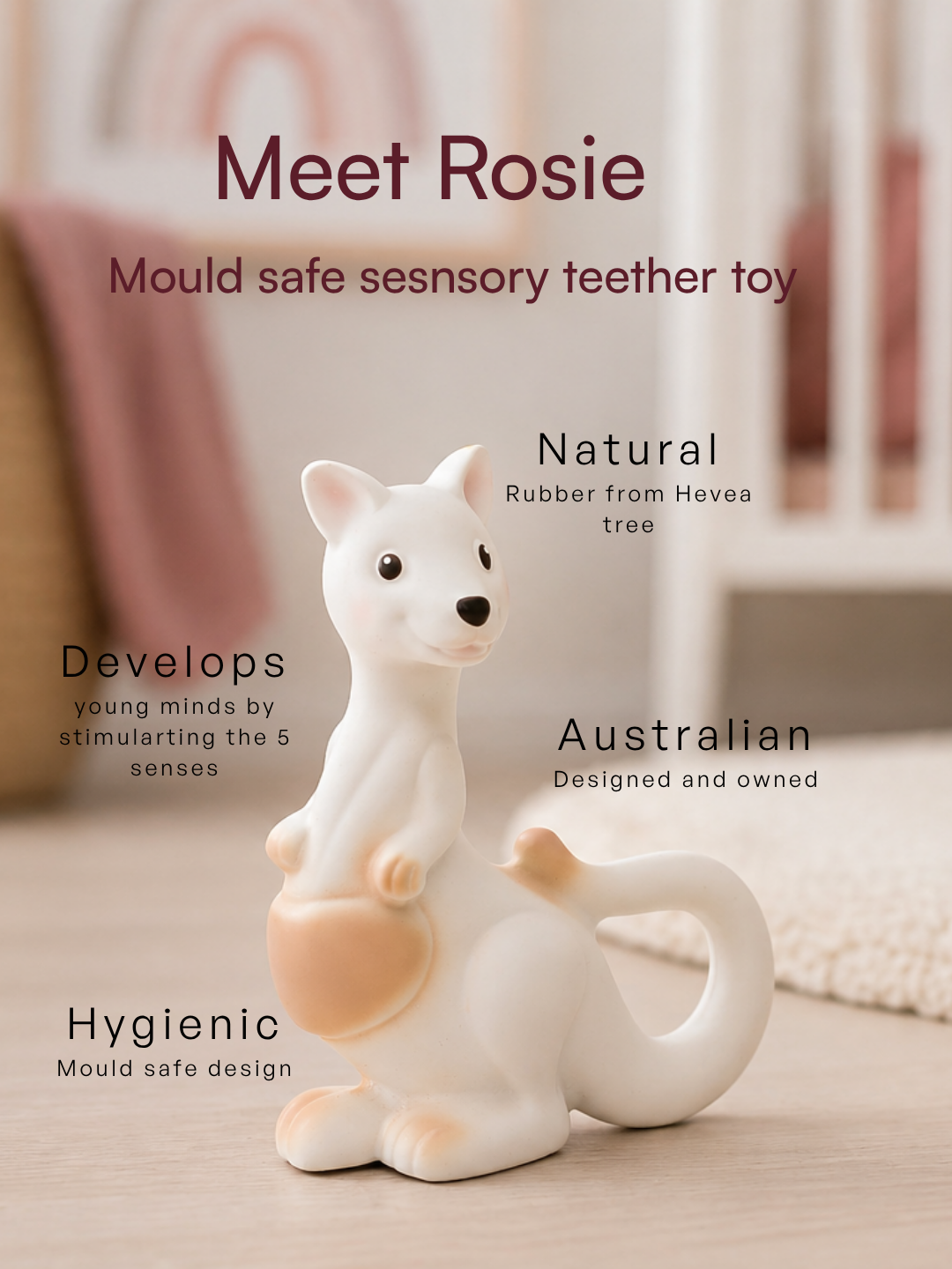 Rosie the Roo: Natural Rubber Teething Toy