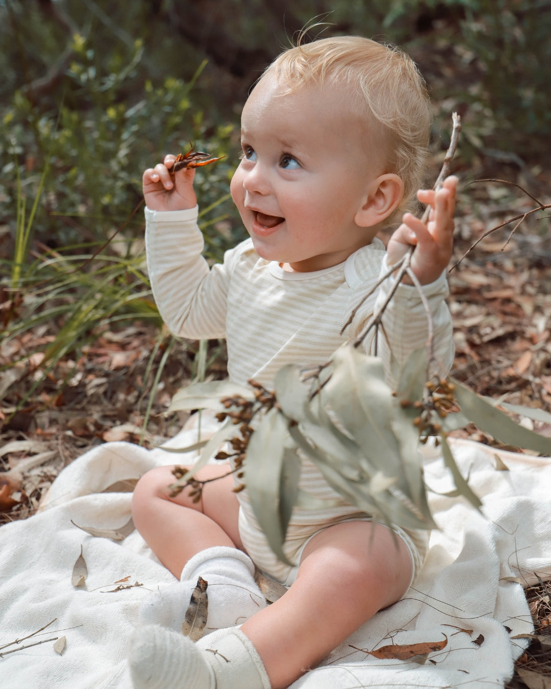 Organic Stripe Jersey Baby Bodysuit  Brown/Natural