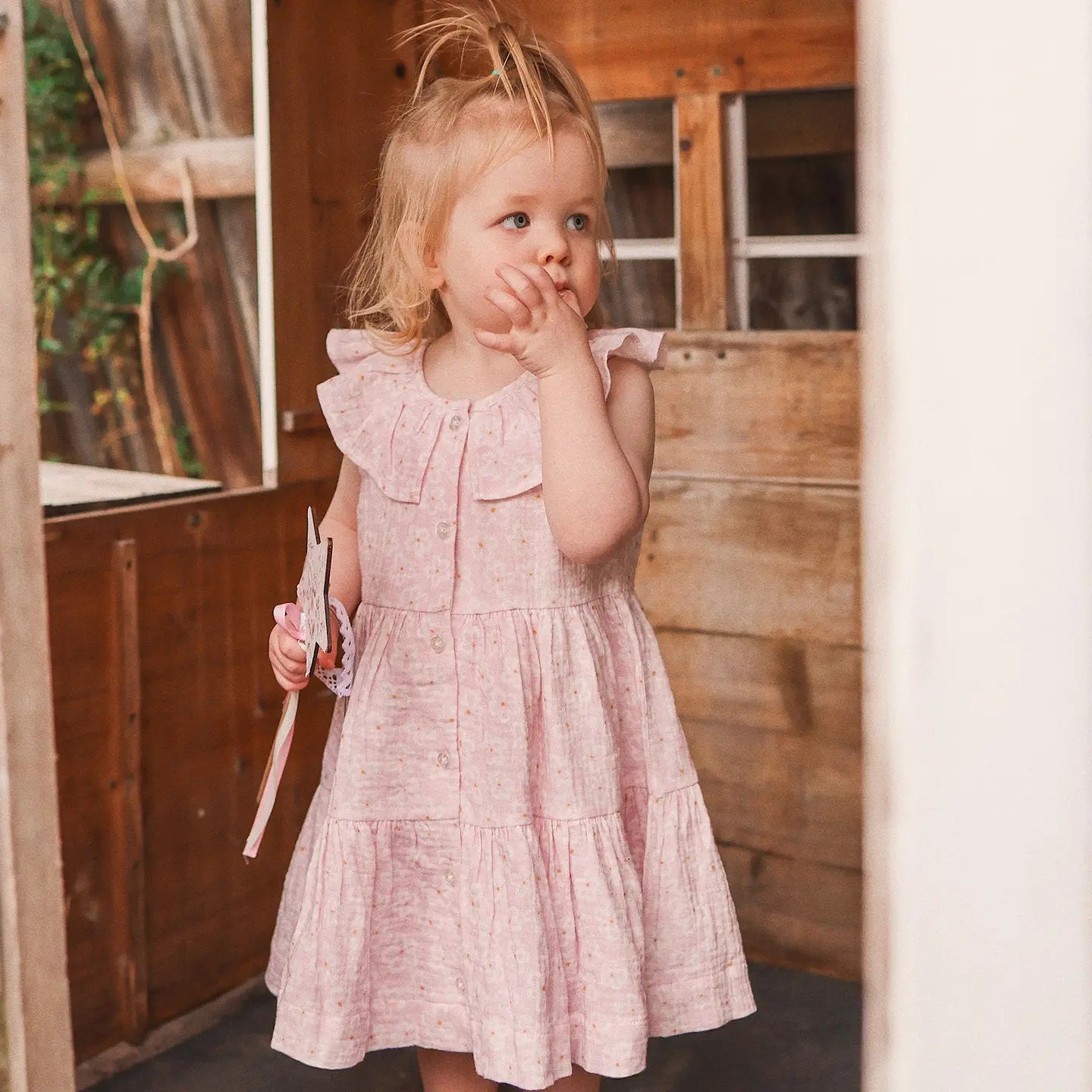 Pink Frangipani Print Tiered Dress