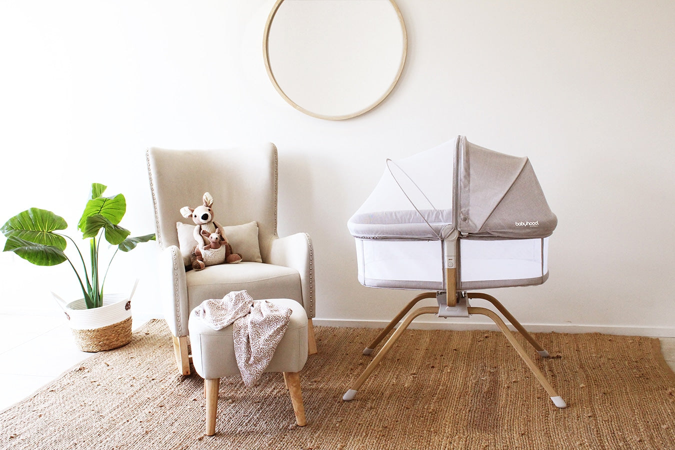 Babyhood Rocking Travel Bassinet - Beige or Light Grey - available to order