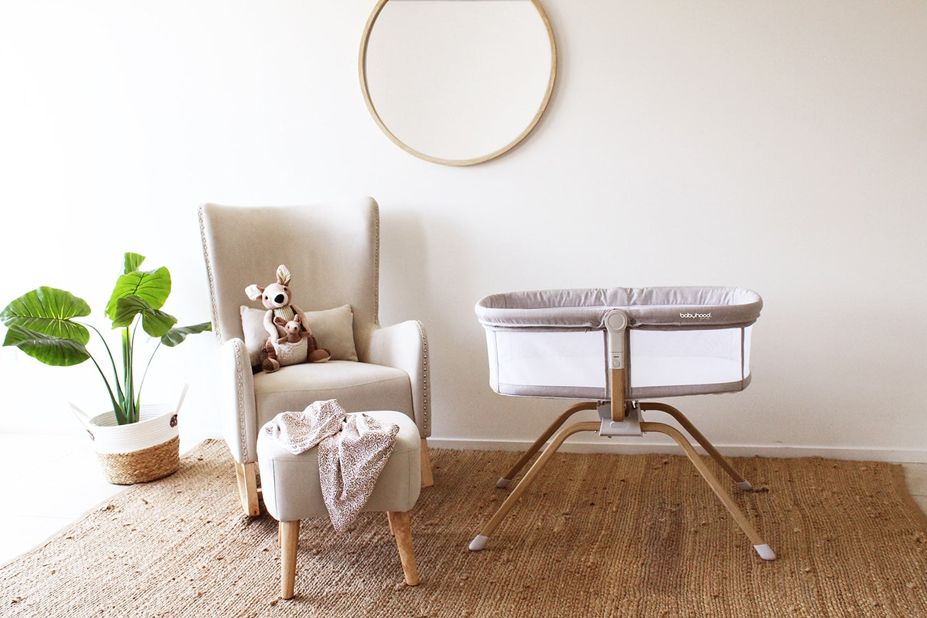 Babyhood Rocking Travel Bassinet - Beige or Light Grey - available to order