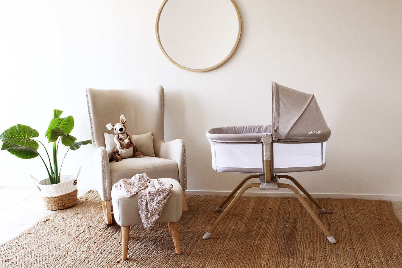 Babyhood Rocking Travel Bassinet - Beige or Light Grey - available to order