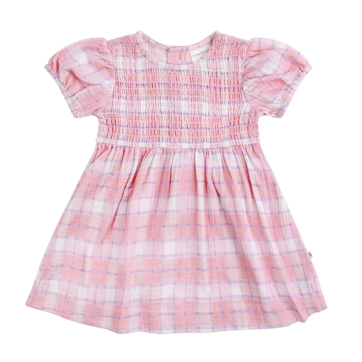 Pink Check Shirred Dress