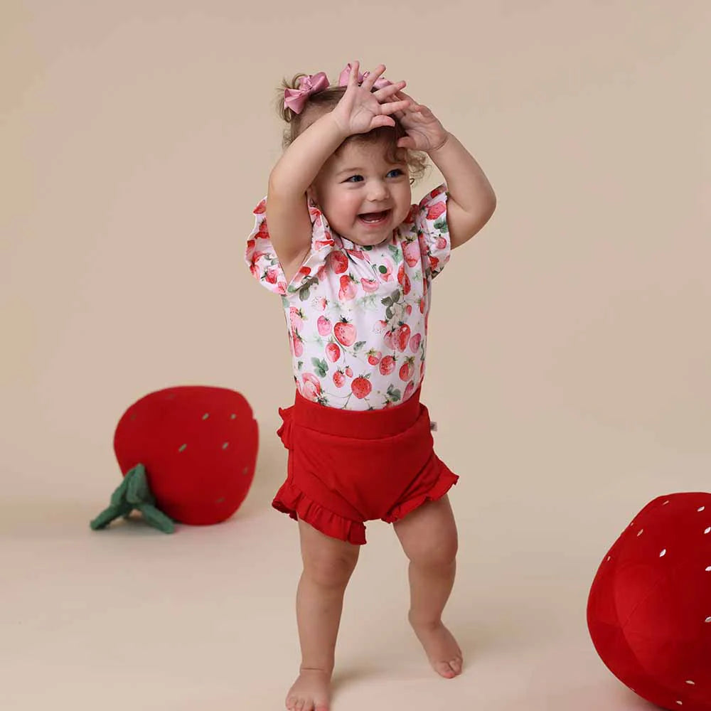 Strawberry Short Sleeve Organic Bodysuit with Frill