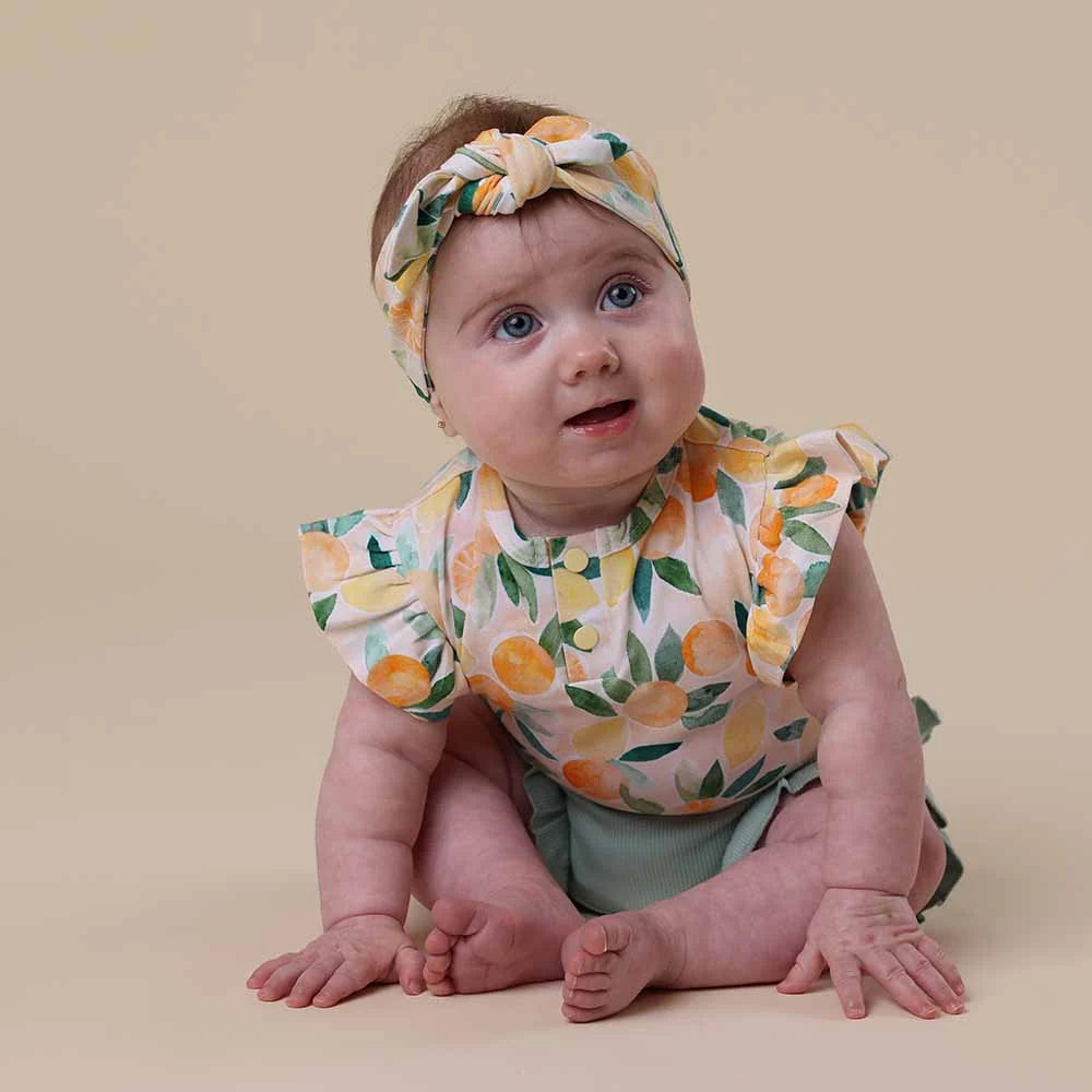 Sunny Citrus Short Sleeve Organic Bodysuit with Frill