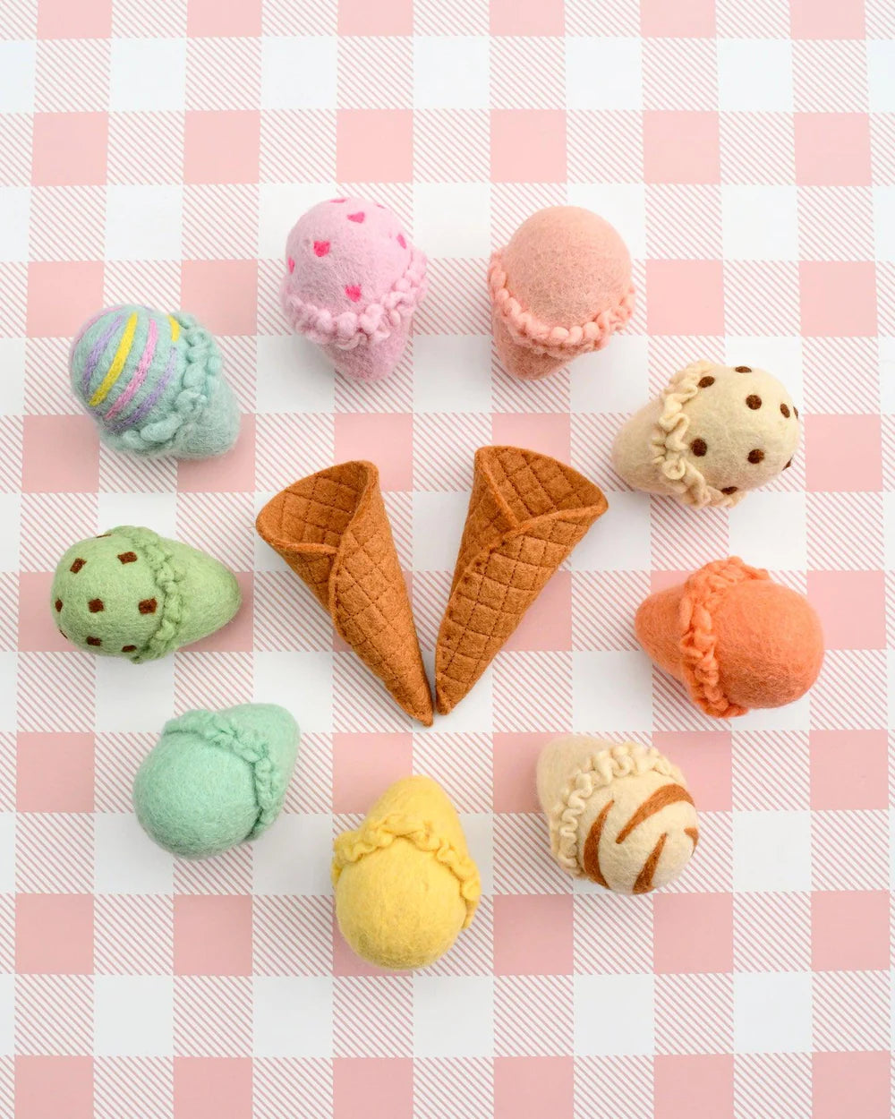 Felt Ice Cream Set – Waffle Cones and 9 Ice Cream Scoops