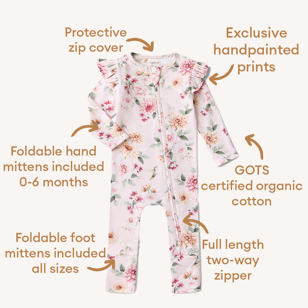 Birds & Blooms Organic Snugglesuit Convertible Romper with Frill