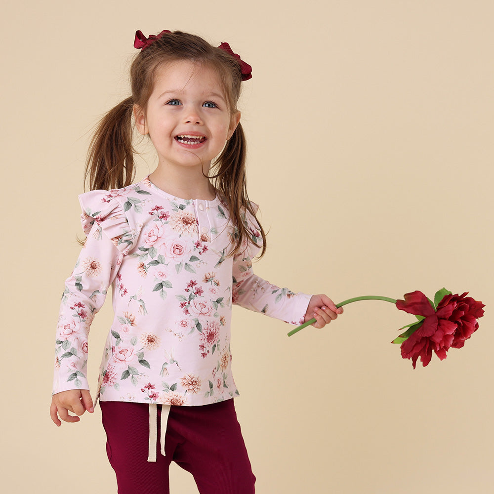 Birds & Blooms Organic Long Sleeve Top with Frill
