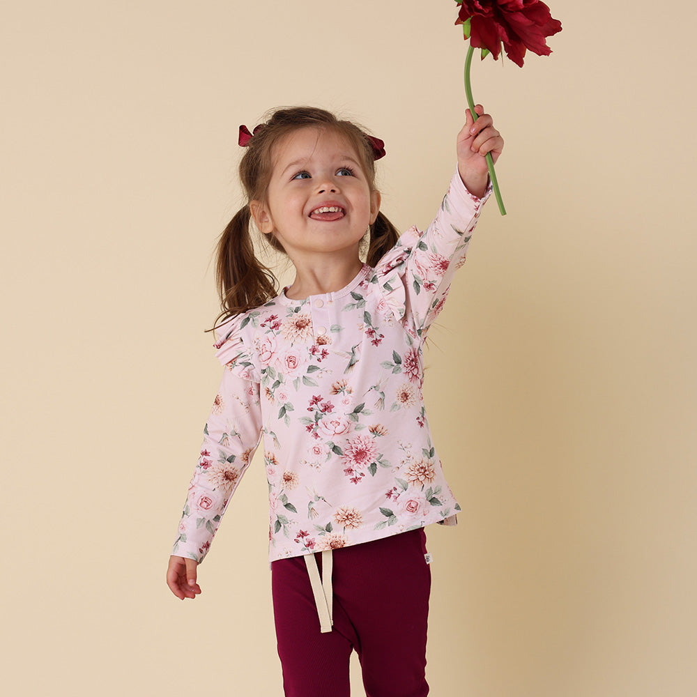 Birds & Blooms Organic Long Sleeve Top with Frill