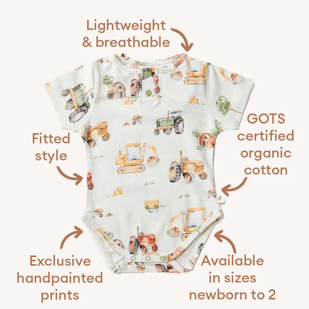 Diggers & Tractors Short Sleeve Organic Bodysuit