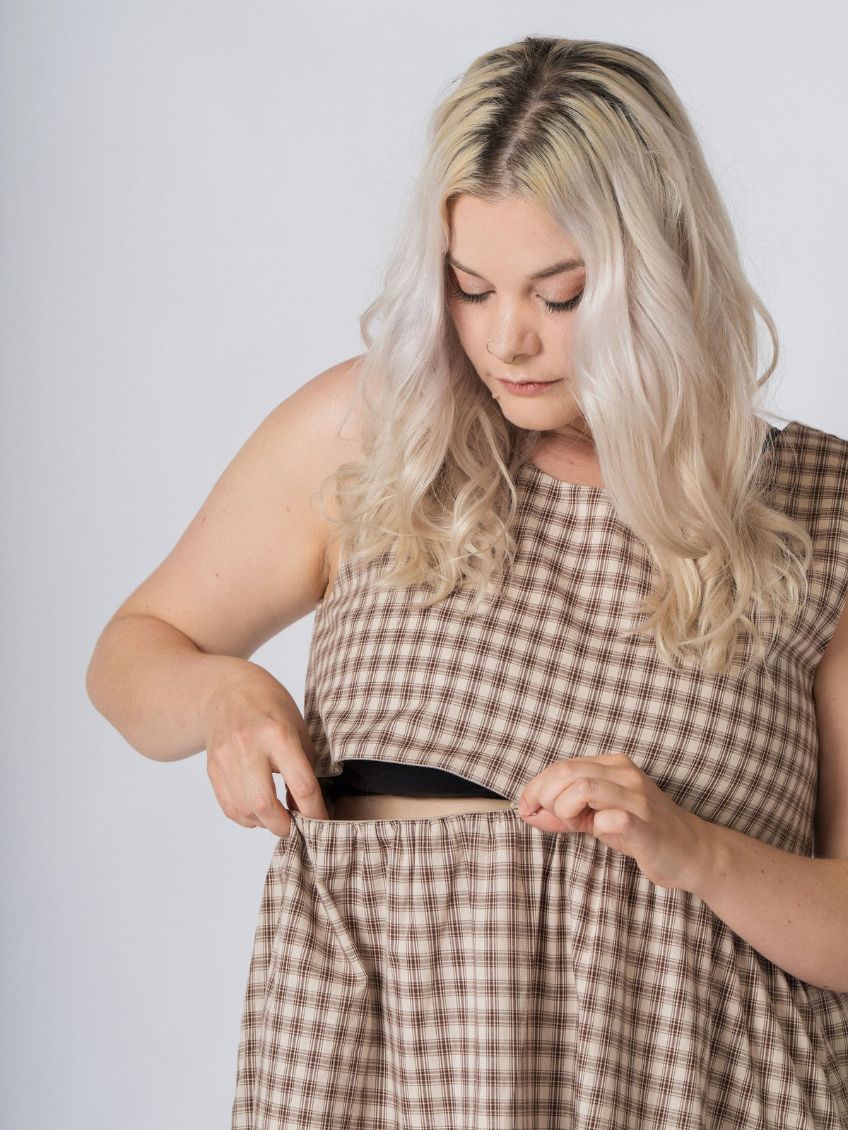 Nila Plaid Midi Dress with breastfeeding feature