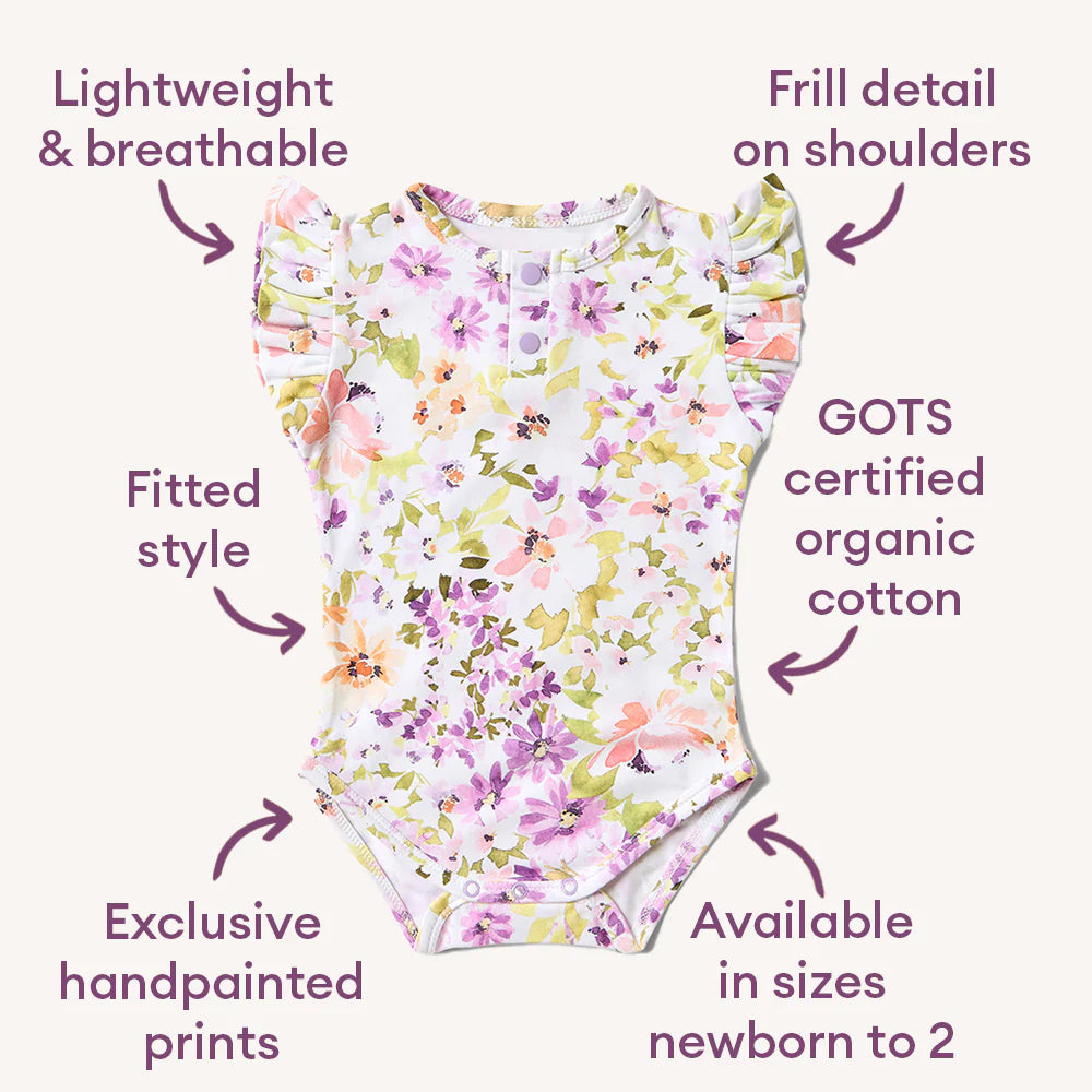 Isla Short Sleeve Organic Bodysuit with Frill