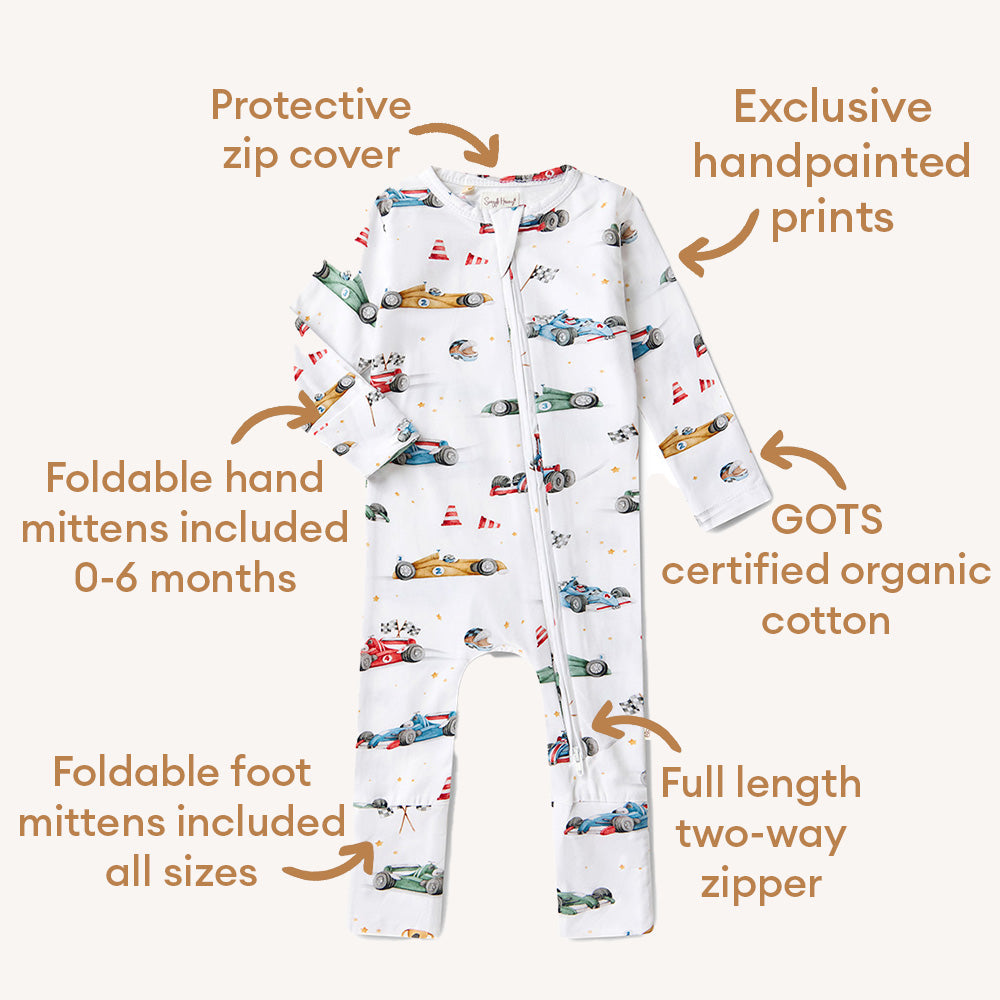 Little Racers Organic Snugglesuit Convertible Romper