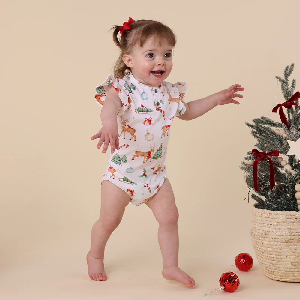 Prancer & Friends Short Sleeve Organic Bodysuit with Frill
