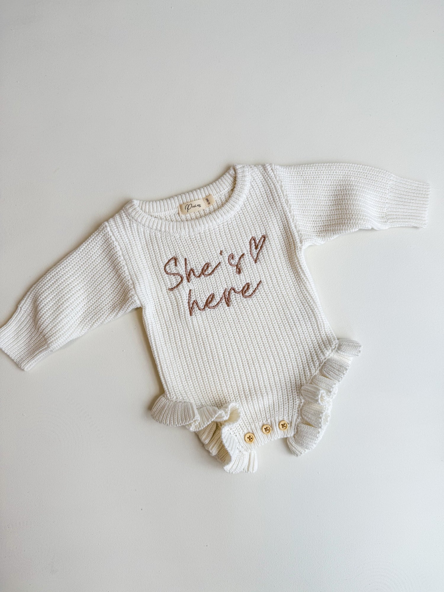She's Here Heart Frilled Leg Romper