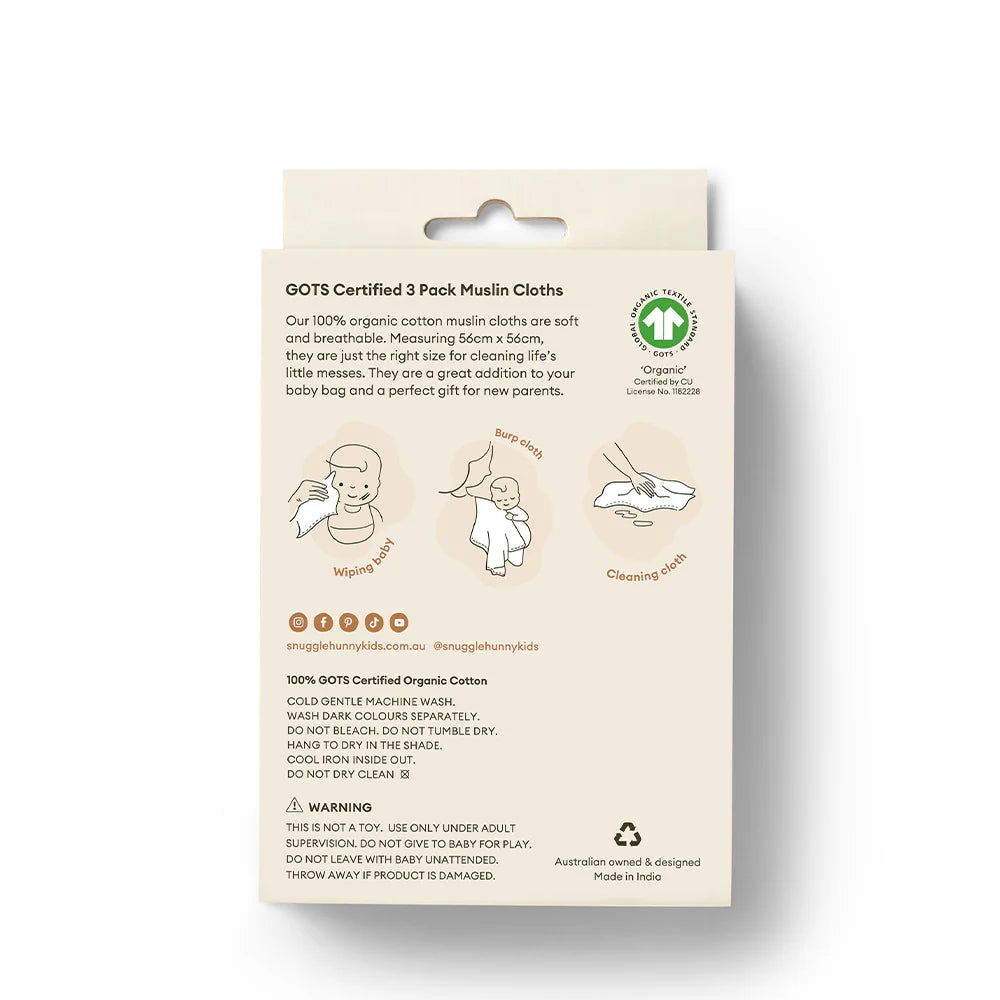 Small Organic Muslin Cloths 3 Pack
