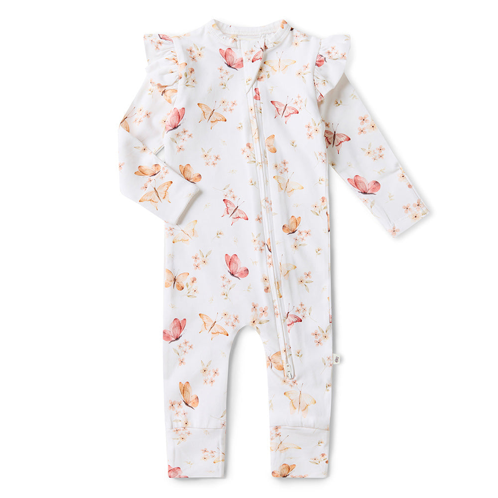 Butterfly Organic Snugglesuit Convertible Romper with Frill