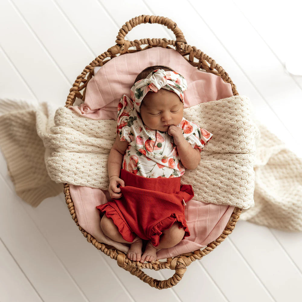Strawberry Short Sleeve Organic Bodysuit with Frill