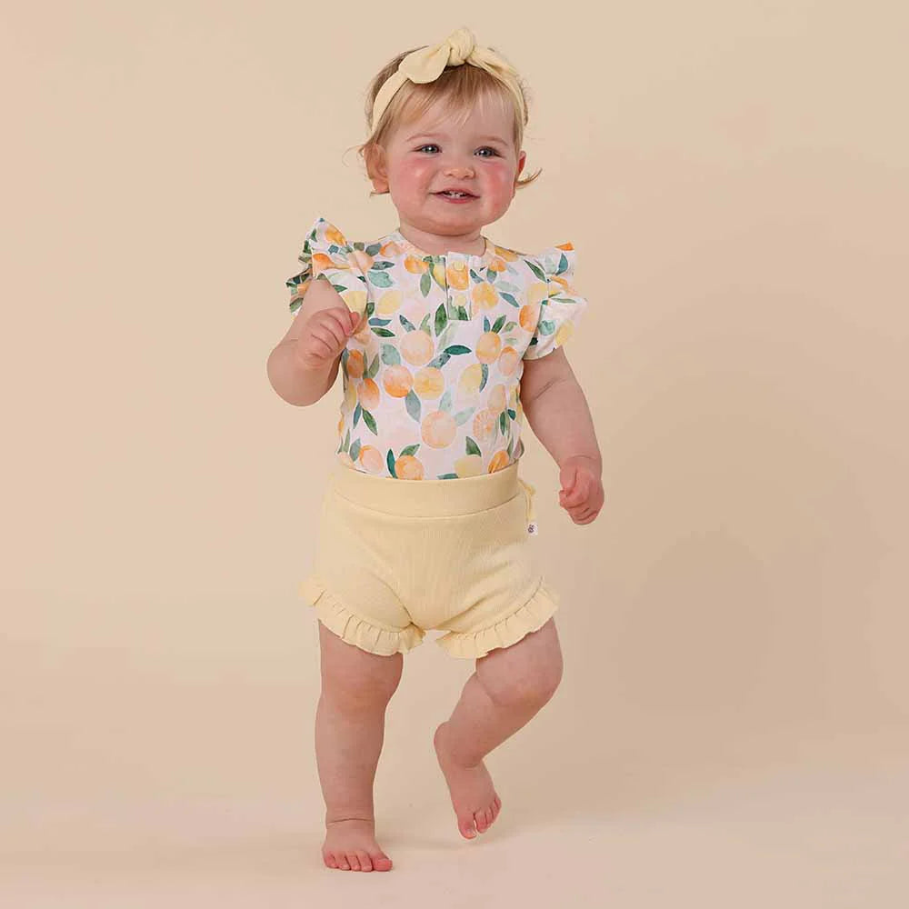 Sunny Citrus Short Sleeve Organic Bodysuit with Frill