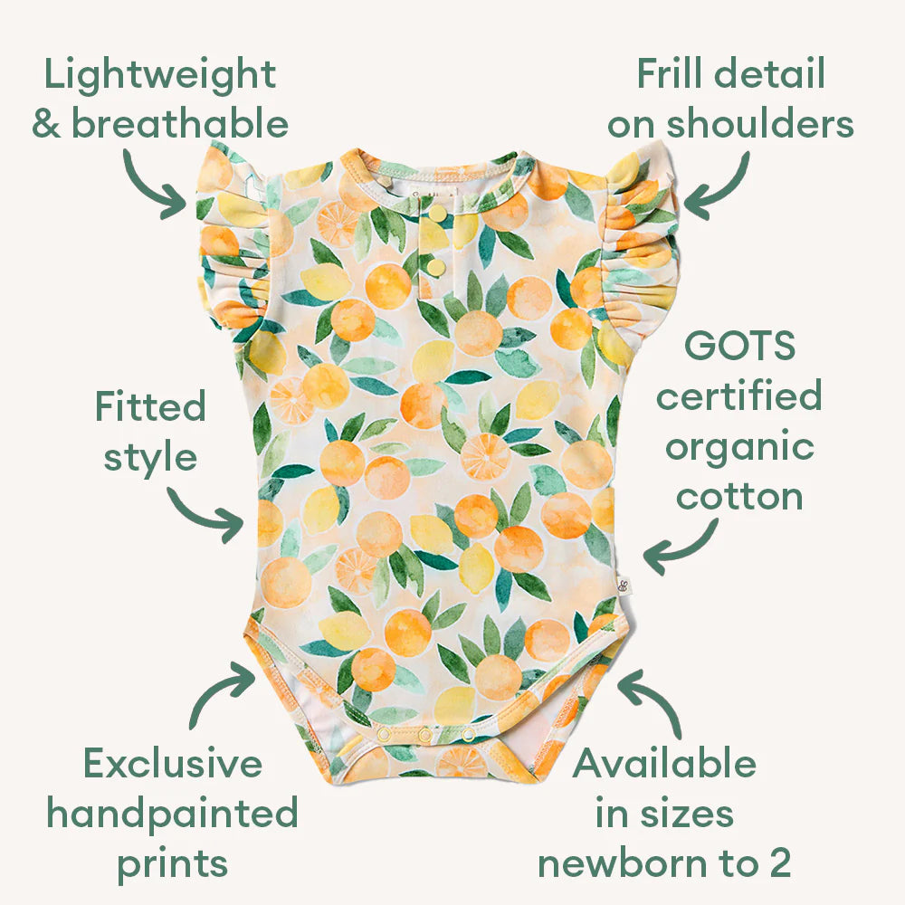Sunny Citrus Short Sleeve Organic Bodysuit with Frill